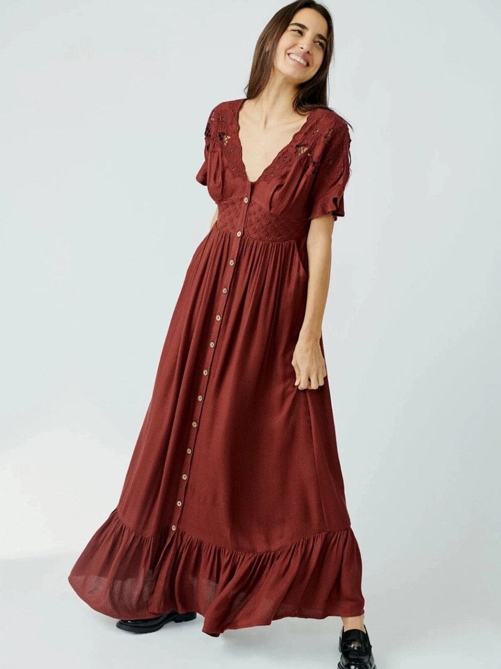 Free People Colette Maxi Dress – Cinnamon Brown – XS